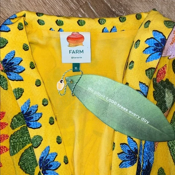 NWT originally $220 Farm Rio Long Sleeve Summer Garden Yellow Maxi Dress XL - Picture 5 of 16